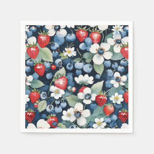 Serviette En Papier Bleuets Et Fraises Floral