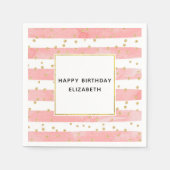 Serviette En Papier Bleus rose & Faux Gold Confetti Birthda (Devant)