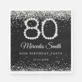 Serviette En Papier Bling Silver Diamonds 80e anniversaire (Devant)