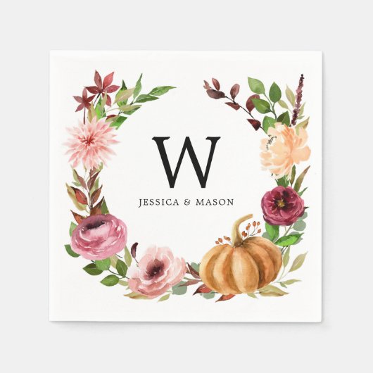 Serviette En Papier Bliss d'automne Monogram Mariage Cocktail serviet (Devant)