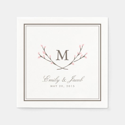 Serviette En Papier Blissé Branches Mariage Papier serviettes - Rose (Devant)
