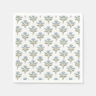 Serviette En Papier Bloc imprimé floral bleu ciel, vert olive