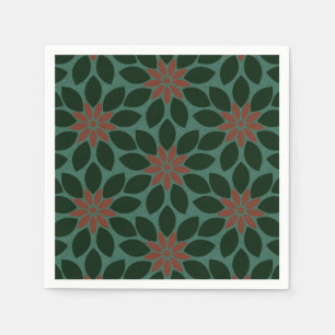 Serviette En Papier Bloc Imprimer Carrelage Fleurs vert foncé rouge