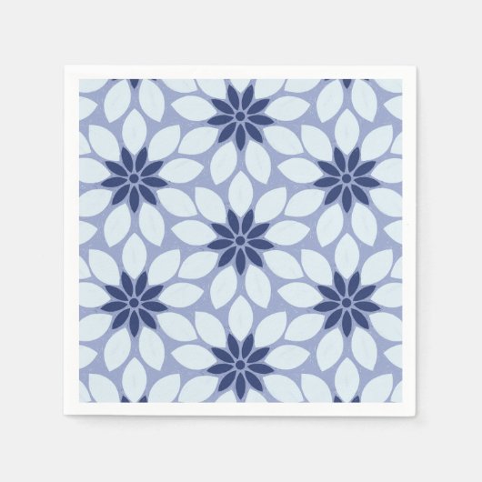 Serviette En Papier Blocage Imprimer Carrelage Fleurs bleues (Devant)