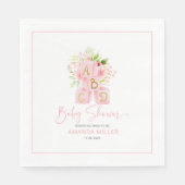 Serviette En Papier Blocs d'alphabet joliment rose fleuri (Devant)