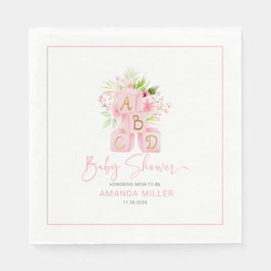 Serviette En Papier Blocs d'alphabet joliment rose fleuri (Devant)