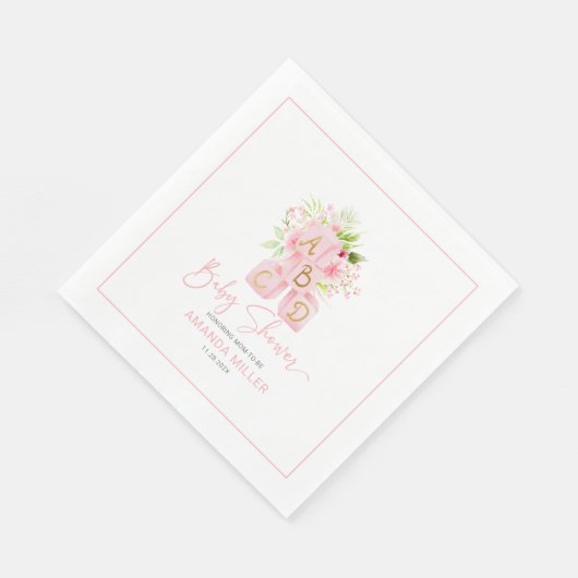 Serviette En Papier Blocs d'alphabet joliment rose fleuri (Coin)