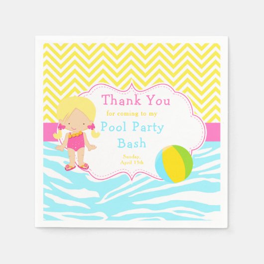 Serviette En Papier Blonde Girl Pool Party Bash Party (Devant)