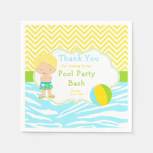 Serviette En Papier Blonde Hair Boy Pool Party Bash Party (Devant)