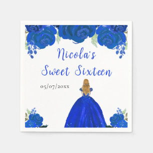 Serviette En Papier Blonde Hair Princess Blue Floral Sweet sixteen