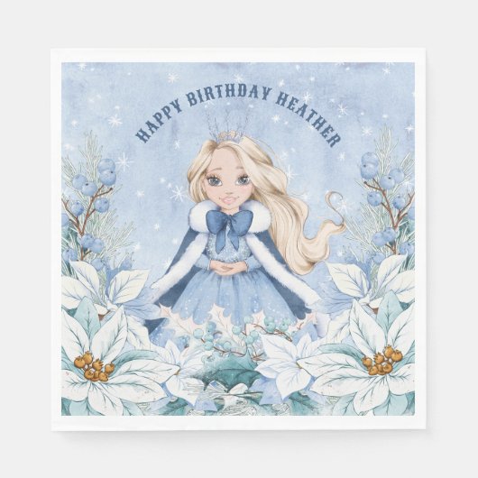 Serviette En Papier Blonde hiver neige Princesse Anniversaire (Devant)