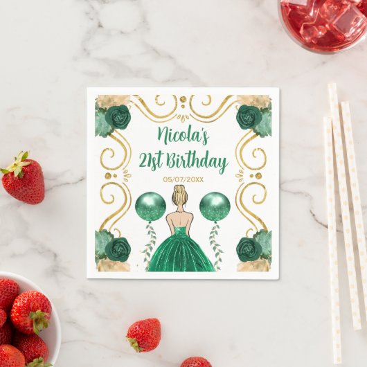 Serviette En Papier Blonde Princesse en vert (En situation)