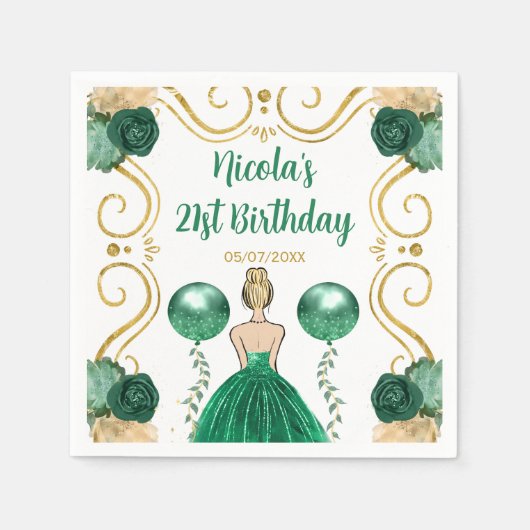 Serviette En Papier Blonde Princesse en vert (Devant)