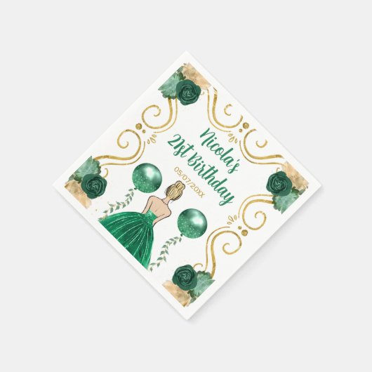 Serviette En Papier Blonde Princesse en vert (Coin)
