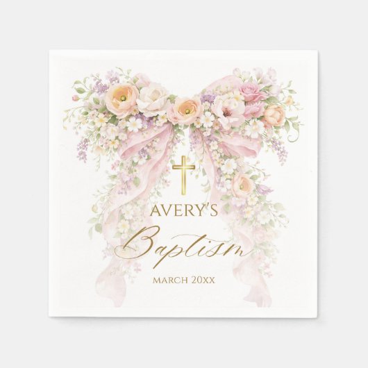 Serviette En Papier Bloom Floral Bow Girl Baptism (Devant)