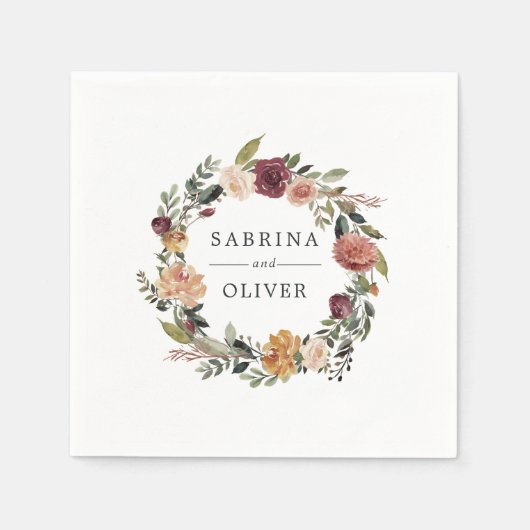 Serviette En Papier Bloom rustique | Floral Wreath Mariage personnalis (Devant)
