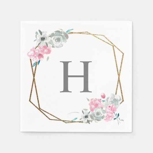 Serviette En Papier "Blossom Aquarelle" Monogramme Mariage Personnalis (Devant)