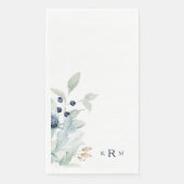 Serviette En Papier Blu Aquarelle Feuillage Monogramme Papier Serviett (Devant)