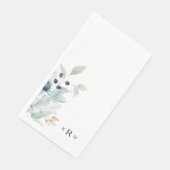 Serviette En Papier Blu Aquarelle Feuillage Monogramme Papier Serviett (Coin)