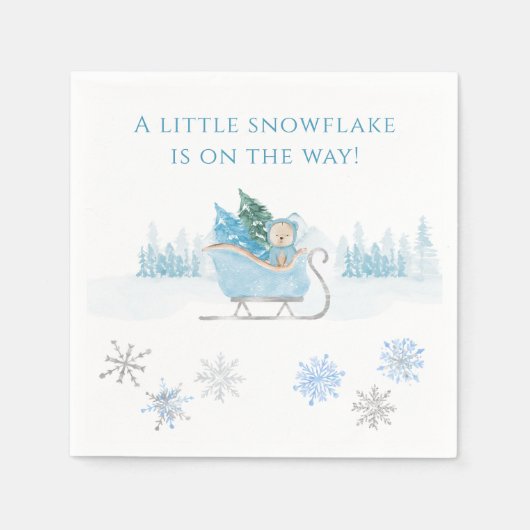 Serviette En Papier Blue A Little Snowflake Baby shower (Devant)