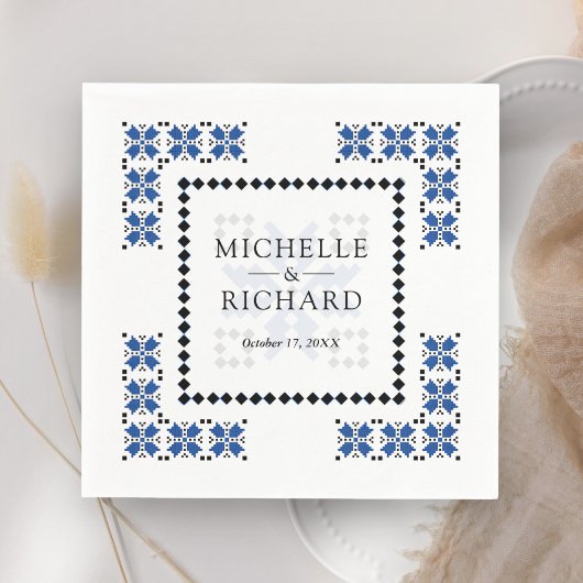 Serviette En Papier Blue and Black Ukrainian Embroidery Wedding