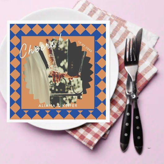 Serviette En Papier Blue and Mustard Retro Bold Fun Fun Fun Mariage