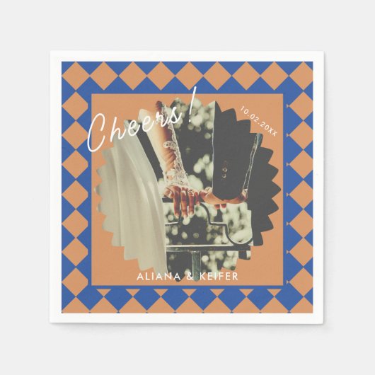 Serviette En Papier Blue and Mustard Retro Bold Fun Fun Fun Mariage (Devant)