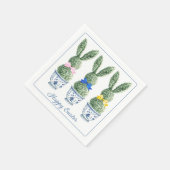 Serviette En Papier Blue and White Chinoiserie With Rabbit Topiaries (Coin)