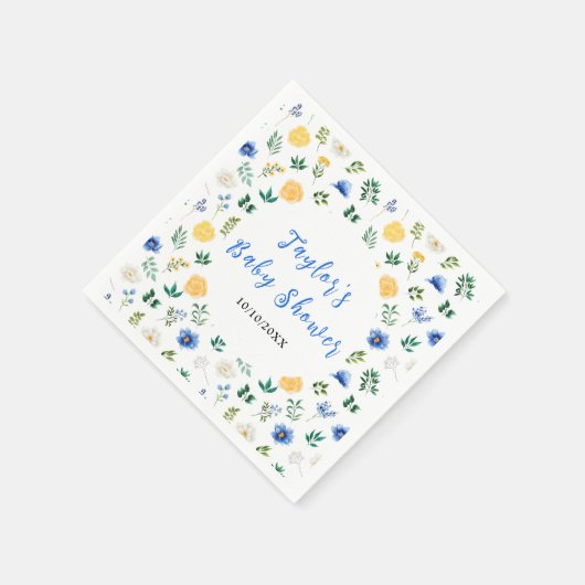 Serviette En Papier Blue and Yellow Floral Baby Shower (Coin)