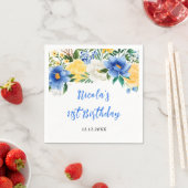Serviette En Papier Blue and Yellow Floral Birthday (En situation)