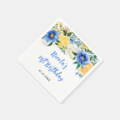 Serviette En Papier Blue and Yellow Floral Birthday (Coin)