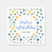 Serviette En Papier Blue and Yellow Floral Birthday (Devant)