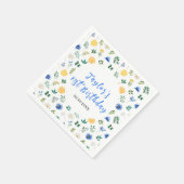 Serviette En Papier Blue and Yellow Floral Birthday (Coin)