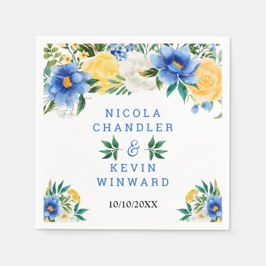 Serviette En Papier Blue and Yellow Floral Wedding (Devant)