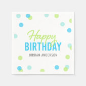Serviette En Papier Blue Aqua Green Confetti Joyeux anniversaire (Devant)