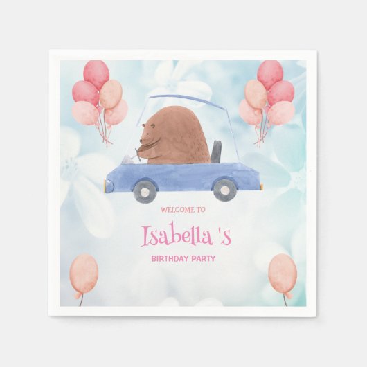 Serviette En Papier Blue Bear Race voiture fleur Anniversaire Ballotte (Devant)