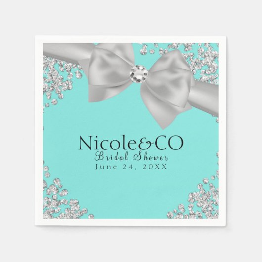 Serviette En Papier Blue Big White Bow Diamants Party (Devant)