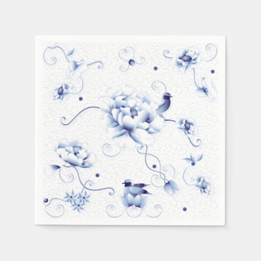 Serviette En Papier Blue Bird Rose Chinoiserie Floral (Devant)