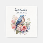 Serviette En Papier Blue Bird Rose Fleurs 75e anniversaire (Devant)