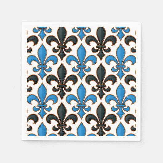 Serviette En Papier Blue Black Baroque Fleur-de-lis Pattern Design  (Devant)