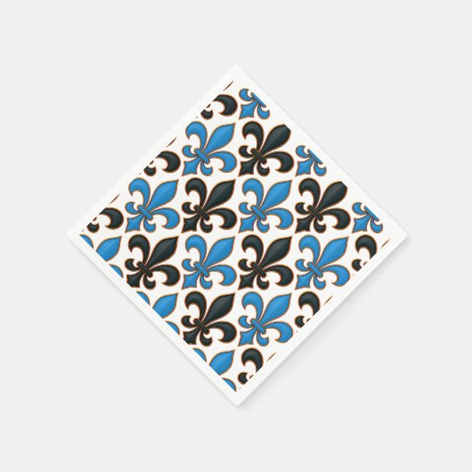 Serviette En Papier Blue Black Baroque Fleur-de-lis Pattern Design  (Coin)