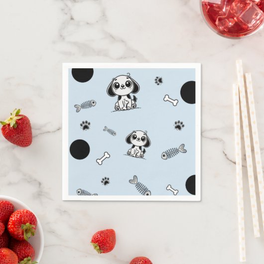 Serviette En Papier Blue & Black Fish Bones Chien Chien Chien Chien Ch (En situation)
