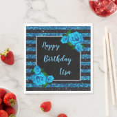 Serviette En Papier Blue Black Stripes Parties scintillant Bleu Rose A (En situation)