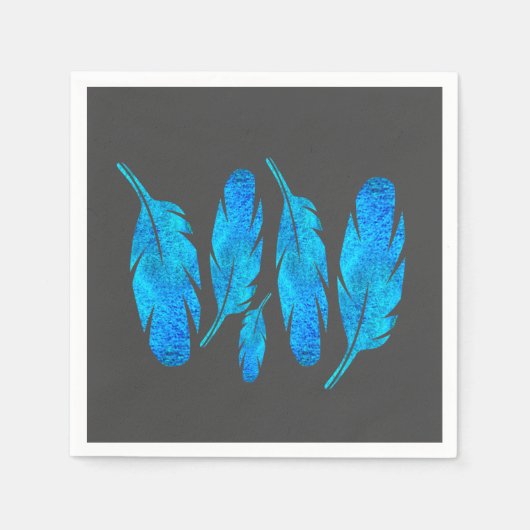 Serviette En Papier Blue boho feathers blue and gray (Devant)