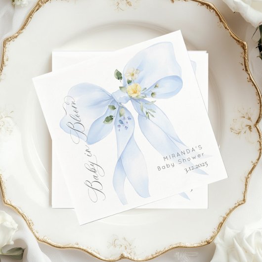 Serviette En Papier Blue Bow Baby in Bloom floral merci