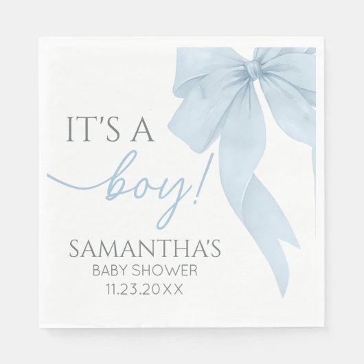Serviette En Papier Blue Bow C'Est Un Baby shower Garçon (Devant)