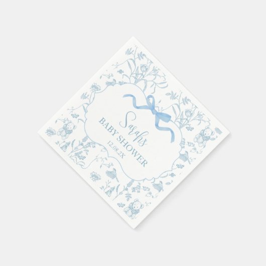 Serviette En Papier Blue Bow Chinoiserie Baby shower Boy (Coin)