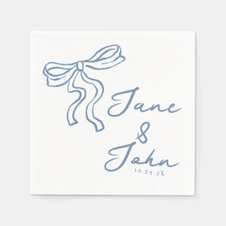 Serviette En Papier Blue Bow Custom Wedding Cocktail Napkins