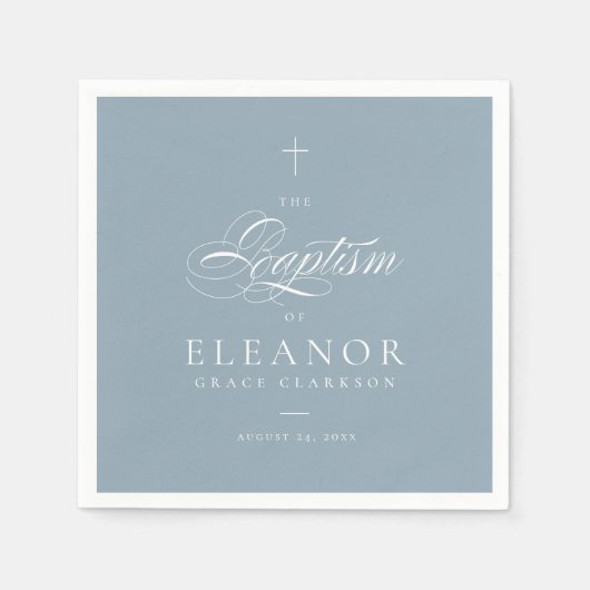 Serviette En Papier Blue Boy Elegant Cross Script Calligraphie Baptême (Devant)