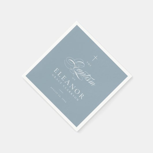 Serviette En Papier Blue Boy Elegant Cross Script Calligraphie Baptême (Coin)